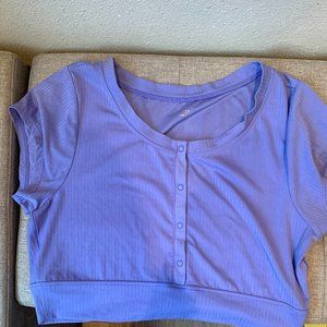 Offline by Aerie Blue Ribbed Button Cropped Tee T-Shirt Crop Top Medium